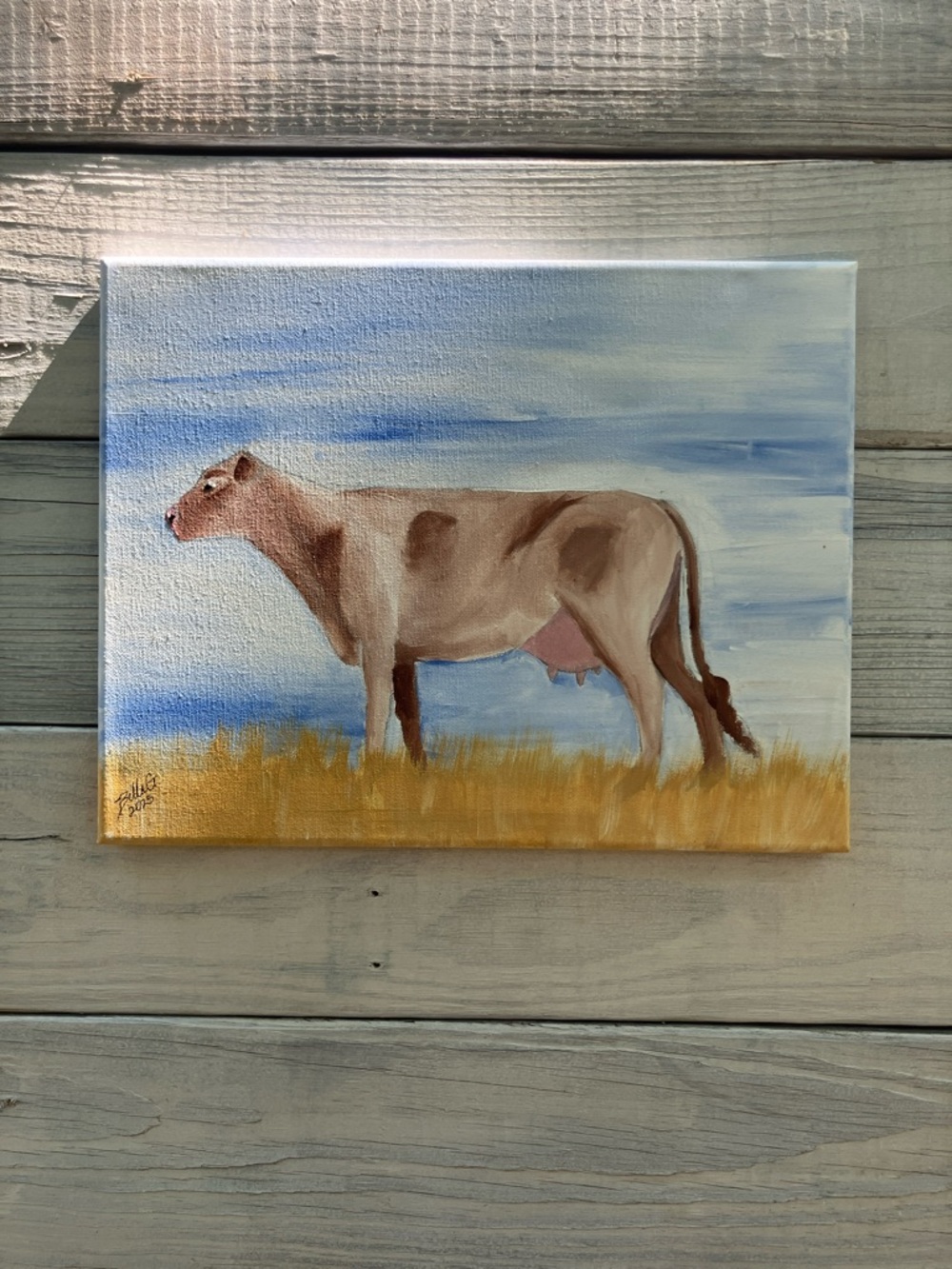 Hand-Painted Brown Cow Raw Canvas Art Charming Farmhouse - Picture 2 of 7